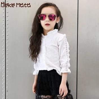 

White Blouses For Girls 2020 Spring School Teenage Kids Girl Blouse Long Sleeve Lace Shirts Children's Clothing 3-13 Years