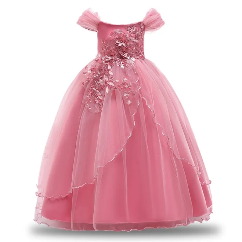 

Kid Girl Princess Wedding Lace Flower Children First Communion Dress Girls Pearl Petals Ball Gown Prom Dresses