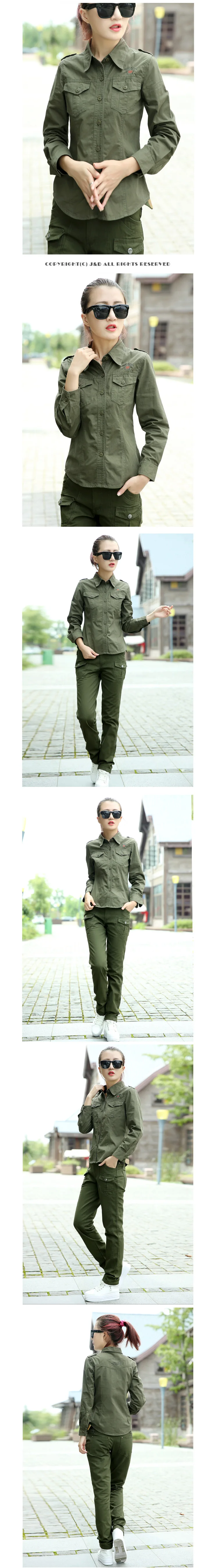 2020 Army Green Shirt Ladies Cotton Long Sleeve Badge Military Uniform Slim Blouses Plus Size 4XL 5XL Women Clothing sexy blouses for women