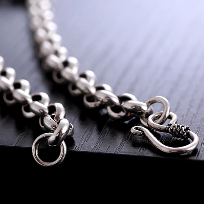 ZABRA 925 пробы Серебряное длинное ожерелье ручной работы для мужчин и женщин ширина 7 мм 20 22 24 26 28 дюймов винтажная цепочка Ювелирные изделия