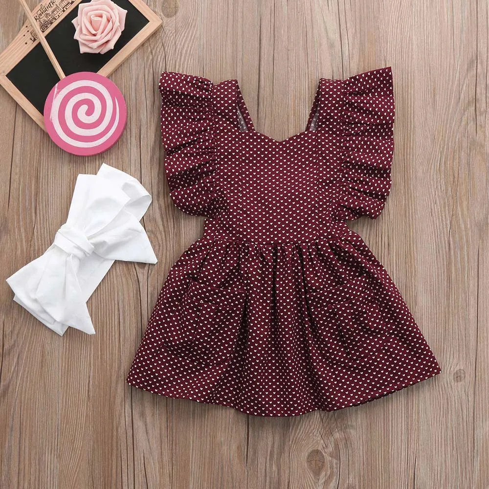 

2019 Summer Baby clothes 2Pcs Baby Girls Infant Kids Heart Dress+Headband Clothes Casual Dresses Set