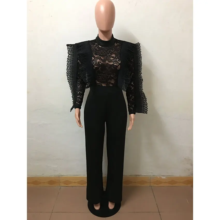 Wjustforu сексуальный кружевной комбинезон с оборками для женщин Vestido Черный Модный