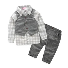 2015 Spring models gentleman suit font b baby b font boy 3pcs plaid blouse clothing set