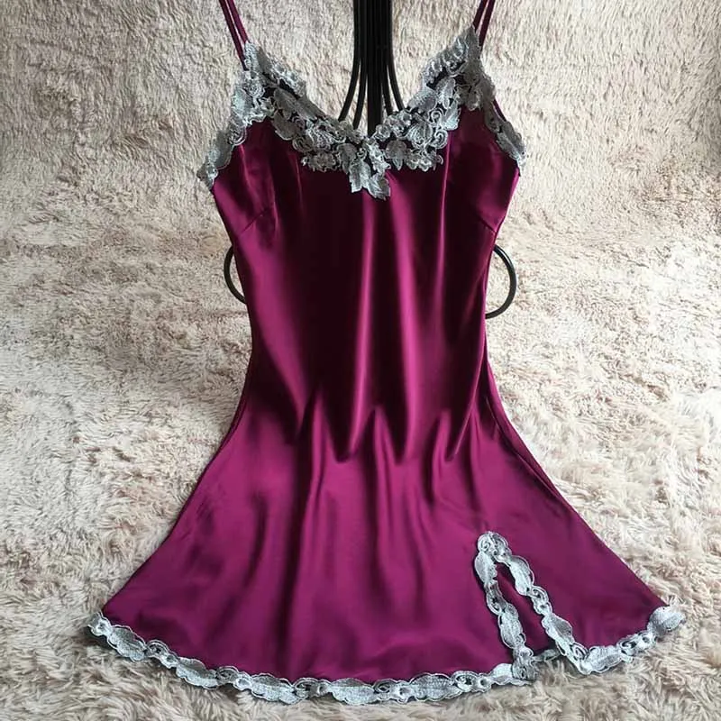 Кружево лоскутное ночная рубашка для женщин Сексуальная Спагетти ремень женское белье платье пижамы V образным вырезом Ночная рубашк