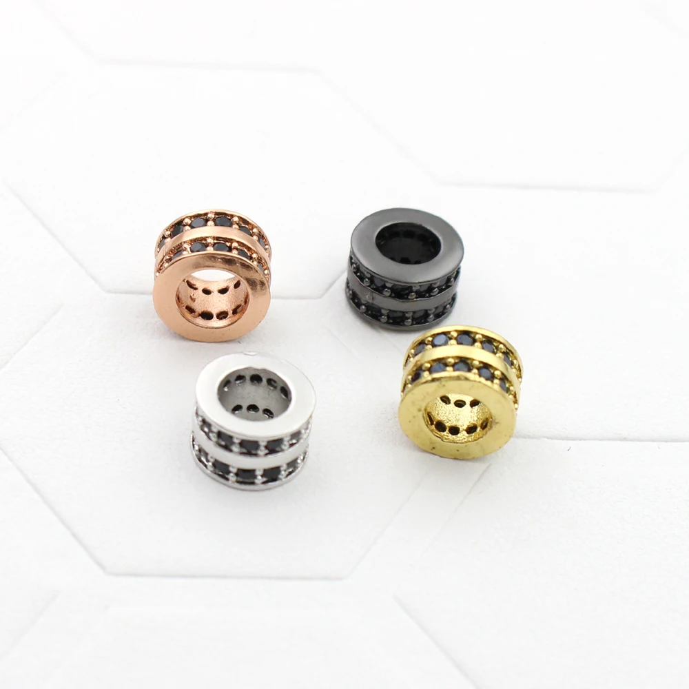 Plated DIY 4mm Hole Metal Spacer Copper Beads Micro Pave Zircon Round for Charms Jewelry Bracelet Making Accessories | Украшения и