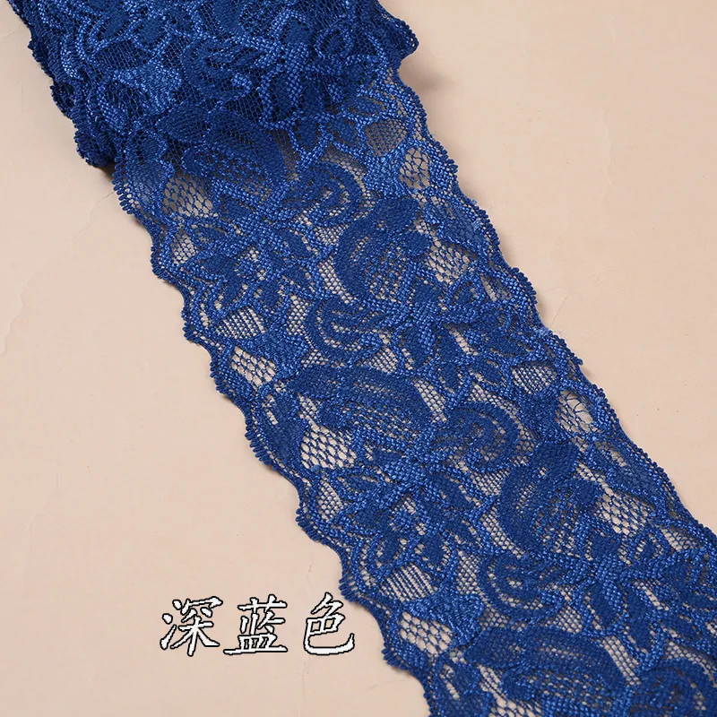 8cm Soft Elastic Spandex Lace Trim Fabric Ribbons Tape DIY Clothing Underwear Accessories Wedding Decoration White Lace Trimming - Цвет: Dark Blue