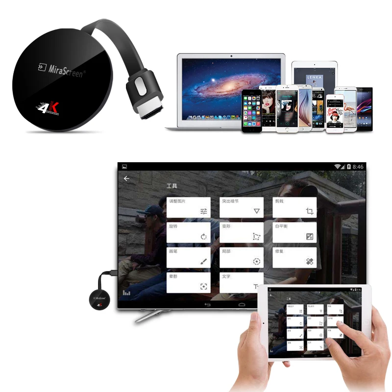 Mirascreen G7 plus беспроводной 4K UHD 2,4G H.265 зеркальное отображение Android Miracast Airplay DLNA WiFi ключ проектор аксессуары ТВ-палка