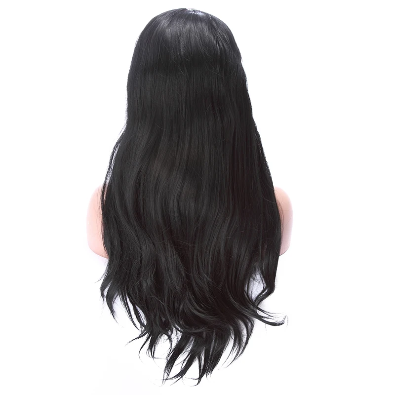 L-email парик длинные черные кружевные передние парики 70 см синтетический парик фронта шнурка свободная волна женские волосы термостойкие синтетические волосы Perucas