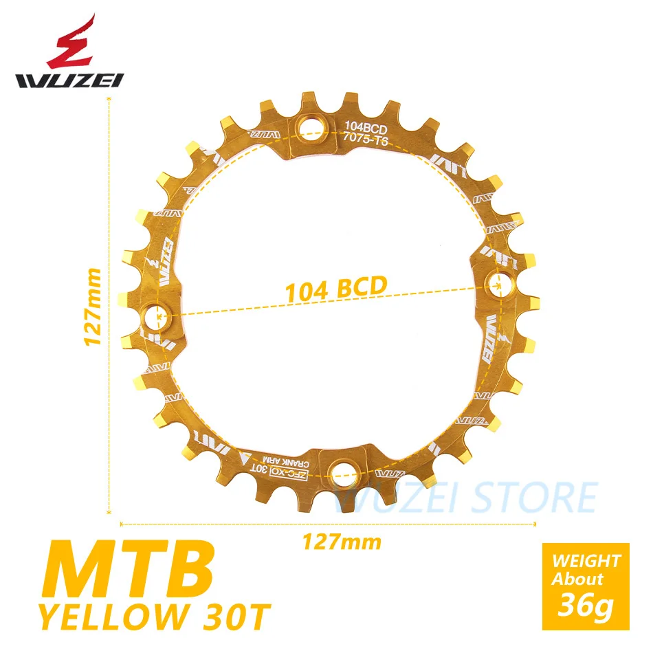 WUZEI велосипедная кривошипная Звездочка 30T 104BCD велосипедная круглая узкая широкая Ультралегкая 7075-T6 MTB велосипедная цепь круглая шатунная пластина