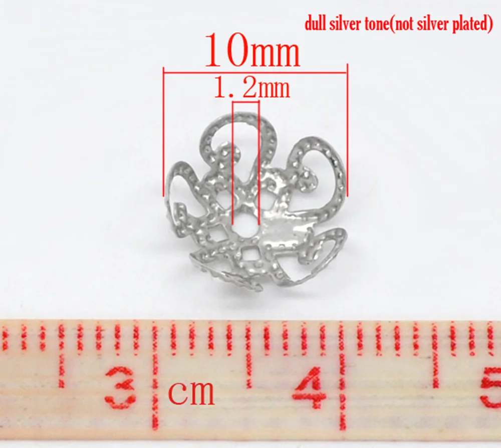 DoreenBeads الفضة لهجة خرز بشكل زهرة قبعات النتائج 10x4 ملليمتر (صالح 10 ملليمتر حبة) ، 65 قطع
