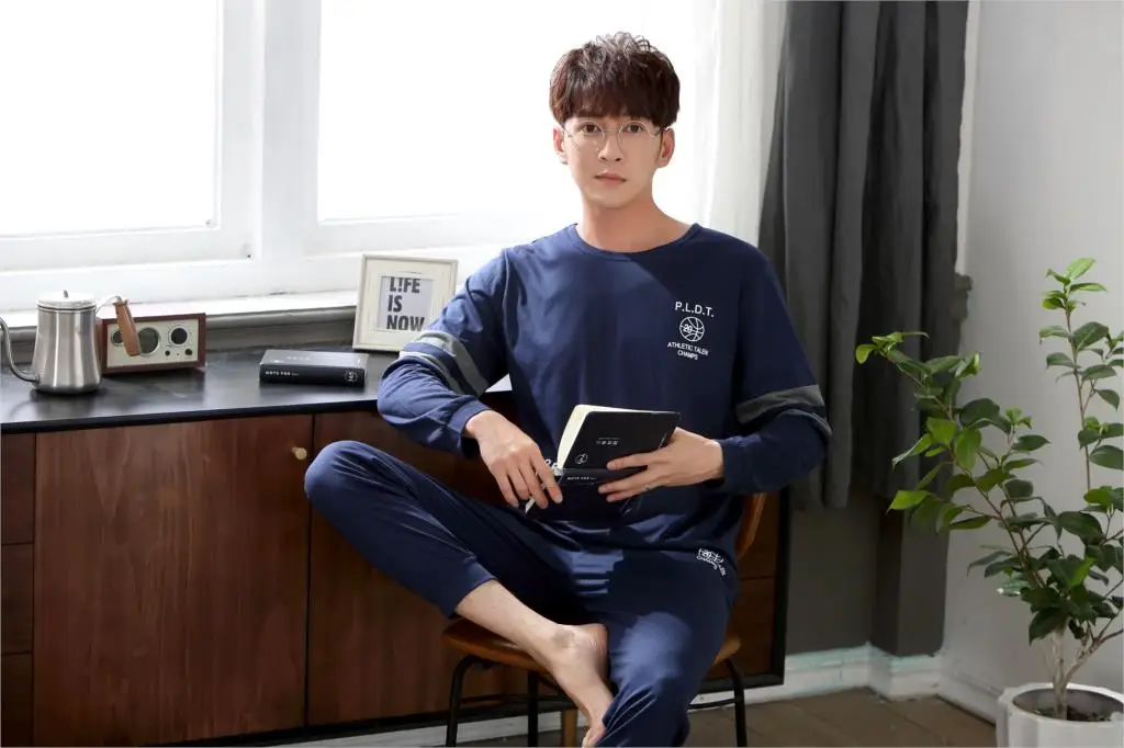 Yuzhenli Весна Для мужчин s Пижама Для мужчин пижамы хлопка Pijama Hombre мужские Пижамные наборы Домашняя одежда ночная рубашка+ брюки XXXL