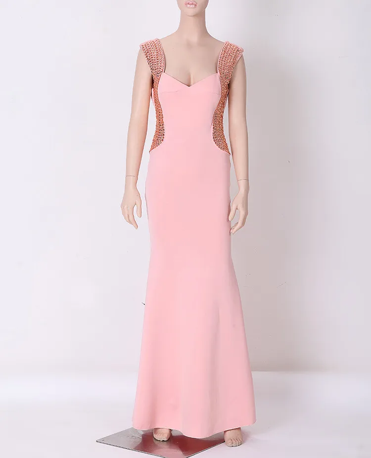 Летнее платье женские вечерние платья Verano элегантные с v-образным вырезом без рукавов Бисероплетение облегающее сексуальное длинное платье свадебное