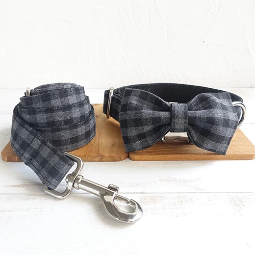 Bow Tie Collar Leash 20 шт./лот MUTTCO анти-потерянный собачий ошейник воротник черный плед индивидуальный pet Воротник Прогулки Обучение Собаки Поводок UDC075 - Цвет: Bow Tie Collar Leash
