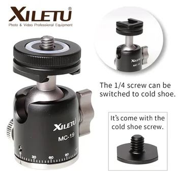 

MC-19 Aluminum Mini Ball Head w 1/4'' Screw and Cold Shoe Adapter for Phone Tripod LED Video Light Monitor Swivel on DSLR Camera