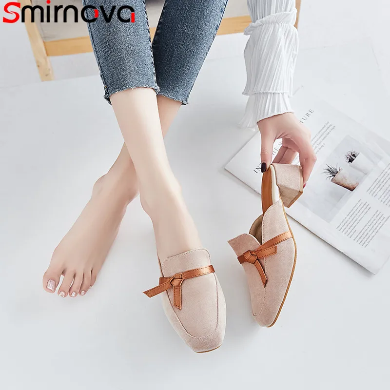 

Smirnova 2019 new summer shoes square toe shallow slingback mules shoes women square med heels shoes women big size 34-43