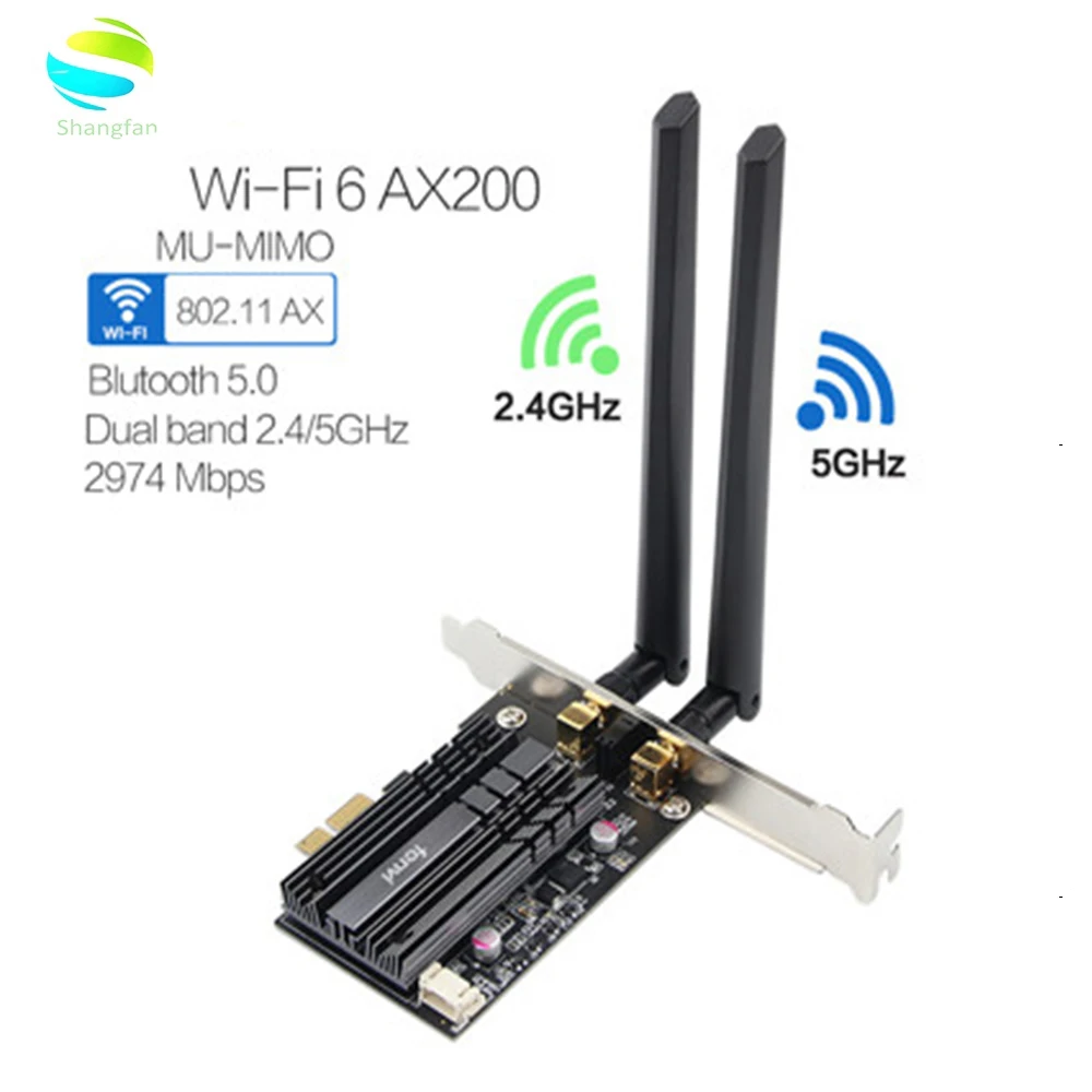 Двухдиапазонный 2,4 Гбит/с беспроводной сети AX200NGW Wifi PCI-E 1X карта для Intel AX200 2,4G/5 ГГц 802.11ac/ax Wi-Fi Bluetooth 5,0 адаптер - Цвет: 6DB Antennas