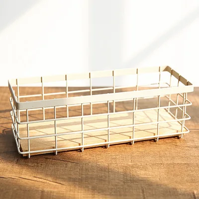 Простая корзина для хранения в скандинавском стиле из кованого железа, квадратная корзина для хранения, для ванной, кухни, гостиной, настольный органайзер для хранения - Цвет: Белый