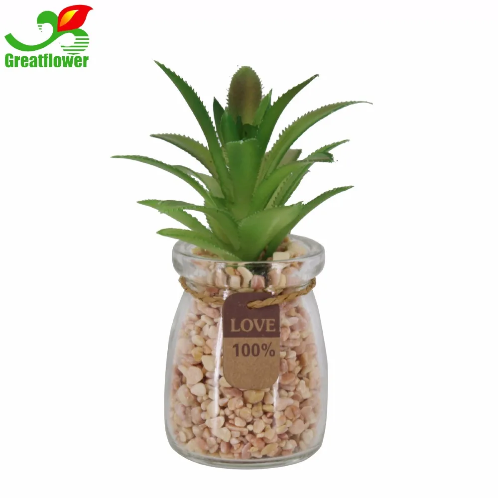 Greatflower glass bosai Mini Artificial Succulents Plastic Synthetic