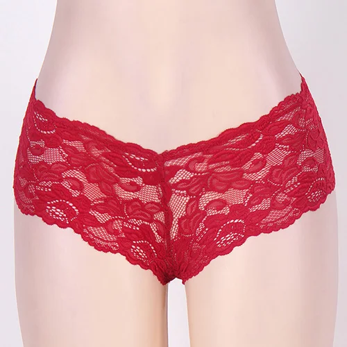 Сексуальные кружевные трусики для женщин прозрачные сексуальные шорты Женские однотонные эротичное женское белье плюс размер 6xl Tangas Culotte Femme - Цвет: Red