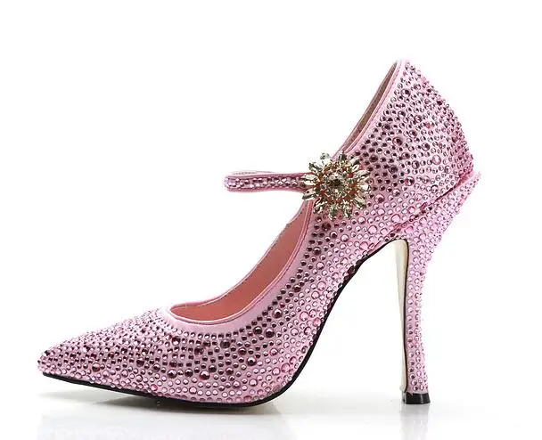 De Tacón Alto Mujeres Cumpleaños Tobillo on Bling Rhinestone Fiesta Slip Las Punta Zapatos Rosa 10 Novia Cristal Bombas Tamaño xPqX1n6
