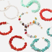 Boucles d'oreilles en forme de bohémien pour femmes, créoles en alliage avec perles en acétate et pierre naturelle, style ethnique, 2019