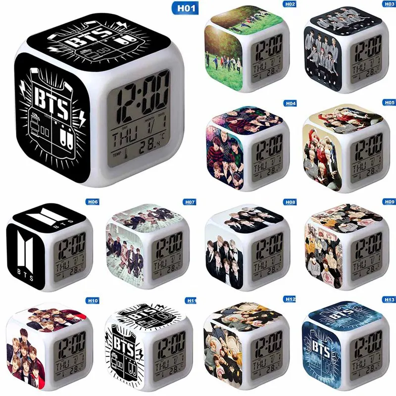 Kpop Group BTS Bangtan Boys 7 Color Flash Changing Night Light Alarm Clocks Reloj Despertador 18