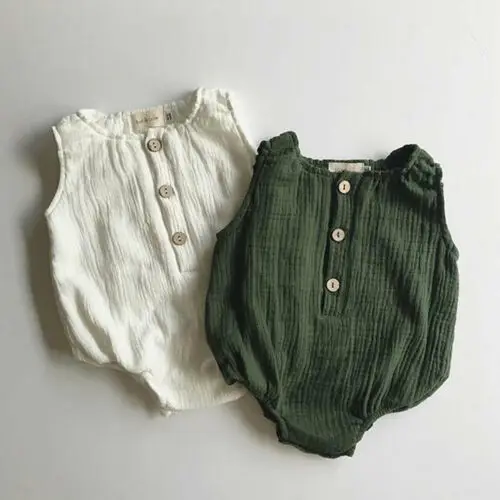 0-24M Newborn Cotton Linen Romper Baby Boy Girl Sleeveless Solid Romper Infant Toddler Outfit Sunsuit Clothes