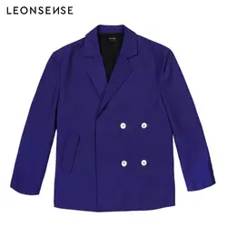 LEONSENSE/Новинка 2018, брендовые дизайнерские двубортные модные костюмы, мужские повседневные синие свободные мужские вечерние костюмы в стиле