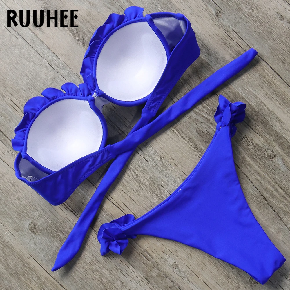 RUUHEE Bandeau Bikini Swimwear Women Swimsuit Sexy Ruffle Bikini Set Push Up Bathing Suit Female Brazilian Leopard Swimsuit 2019