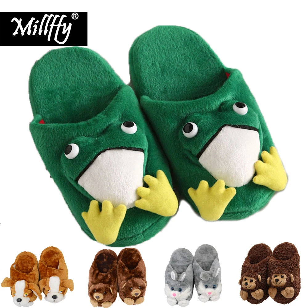 Millffy home coral velvet teddy bear slippers candy colored soft