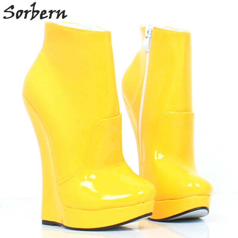 Sorbern 18CM Women Ankle Boots Wedges Shoes Plus Size Buckle Strap Fashion Ladies Unisex Shoes Patent Leather Custom Made Color Sorbern 18CM Women Ankle Boots Wedges Shoes Plus Size Buckle Strap Fashion Ladies Unisex Shoes Patent Leather Custom Made Color