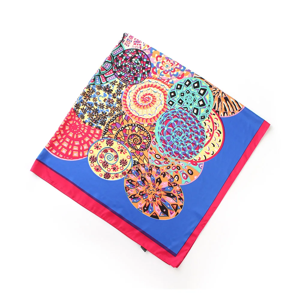 

130*130cm 2018 New arrived women twill silk square scarf navy bohemian print scarves lady hijab headband shawl super large
