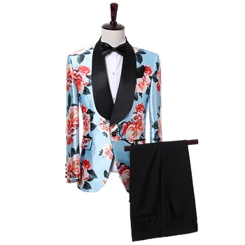 

Men's suit men's fashion casual floral pattern suit two-piece suit (jacket + pants) men's wedding banquet slim dress