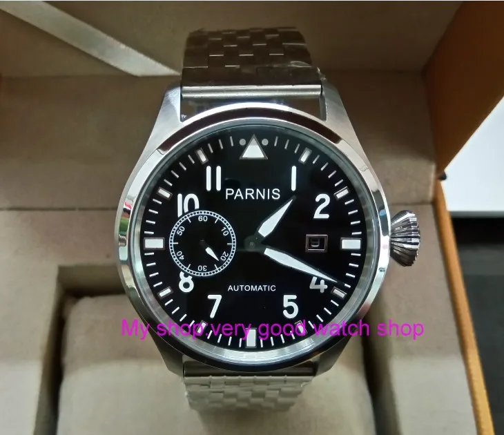 

47mm big pilot PARNIS Black dial Automatic Self-Wind movement Auto Date men watches luminous Mechanical watches df132A