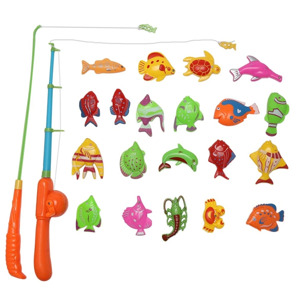 20pcs Set Fishing Toy Game Kids 2 Rod 3D Fish Baby Bath Toys