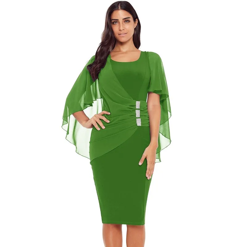 

Plus Size Sexy Bodycon Midi Dress Green Blue Black White Purple Burgundy Waist Pleats Rhinestone Elegant Party Dresses Women