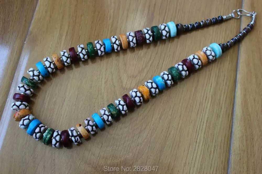 #*Cheap NK194 Nepal India Jewelry Bohemia Colorful Bone Beaded Necklace Ethnic Tibetan 50cm Women Necklace Free Shipping