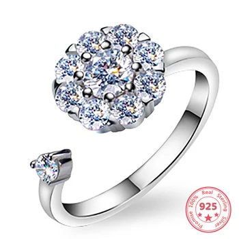 

Silver 925 Beautiful Big Zircon Crystal Open Rotatable Rings Indian Fashion Creative Wedding Jewelry for Women