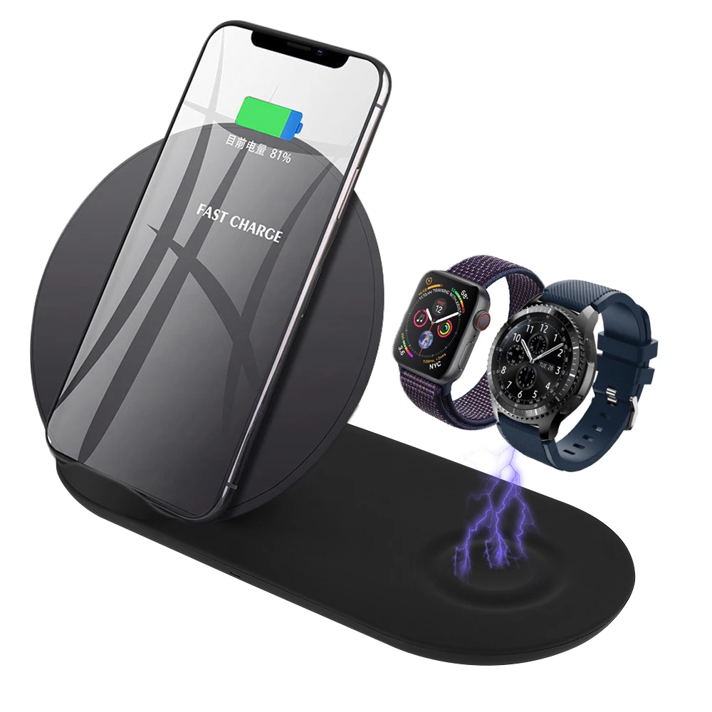 

2in1 Smart phone Qi Wireless Charger Fast Charging Dock For iPhone XS Max X Apple Watch 1234 Samsung S8 Note 9 Gear S3 S4