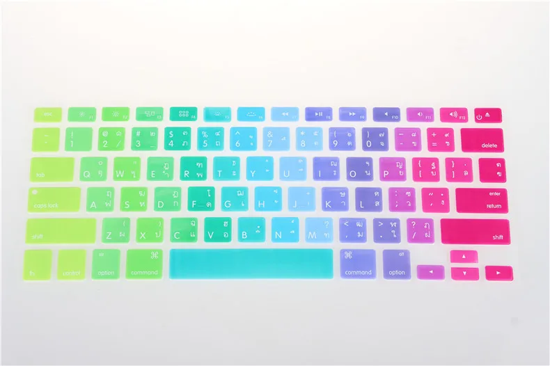 Русская испанская цветная силиконовая клавиатура, кожный чехол для macbook air 13 pro 13 15 17 retina Rainbow Protector US, евромакет - Цвет: US Thai