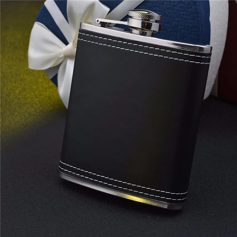 7OZ black leather hip hip flask , Food Degree stainless steel