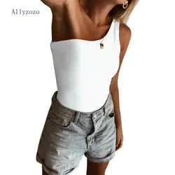 Для женщин летние модные, пикантные на одно плечо белые боди горячие пляжные Комбинезоны
