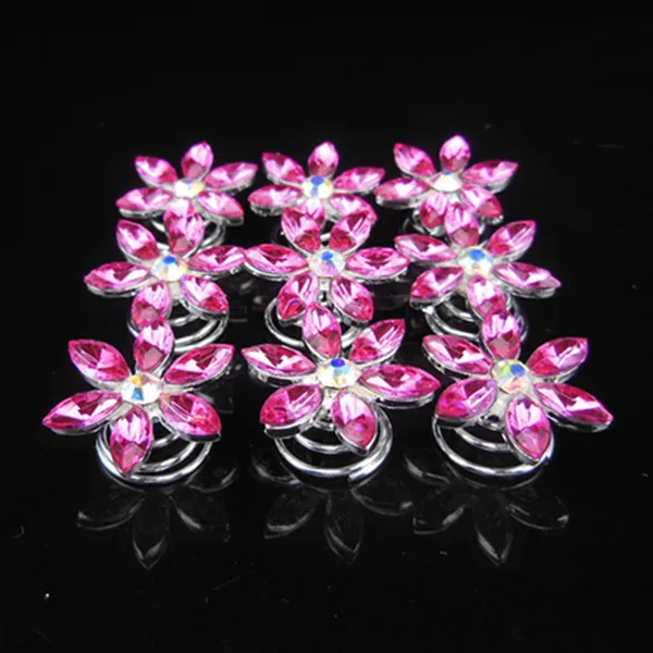 

120 Pcs New Hot Pink Snowflake Crystal Rhinestone Women Girl Hairpins Twists Spins Hair Pins