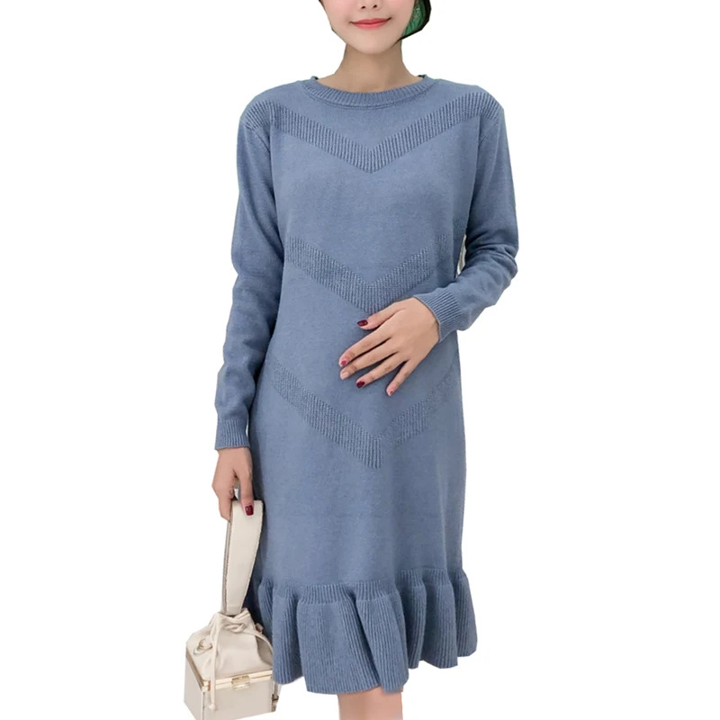 

Maternity Plus Size Loose Knit Dress for Pregnant Women Solid Ruffles Sweater Dresses Pregnancy Clothes Casual Long Pullovers