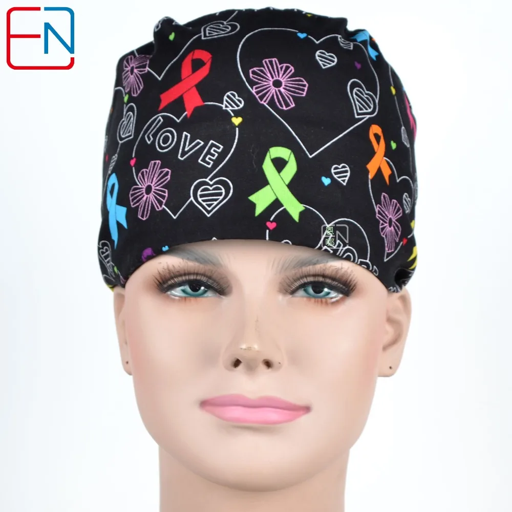 Новые хлопковые скраб шапки маска для женщин больницы медицинские шапочки мультфильм печати Tieback регулируемые Хлопковые женские хирургические шапки маски - Цвет: Cap only