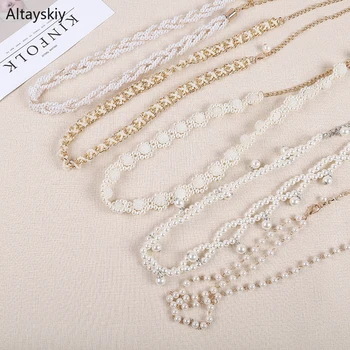 

Belts Women Pearl Waist Chain Decorative Metal Accessories Sliver Gold Cummerbunds Night Club Disco Chic Diamond Belly New 2020
