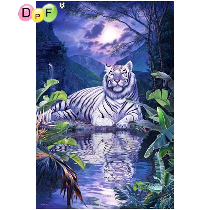 DPF DIY 5D diamond embroidery crafts tiger moon painting cross stitch needlework mosaic square home decor gift | Дом и сад