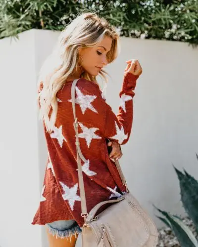 Womens Long Sleeve Loose Sweater Knitwear Jumper Pullover Tops Blouse Star Women Clothes Female Costume Sweaters