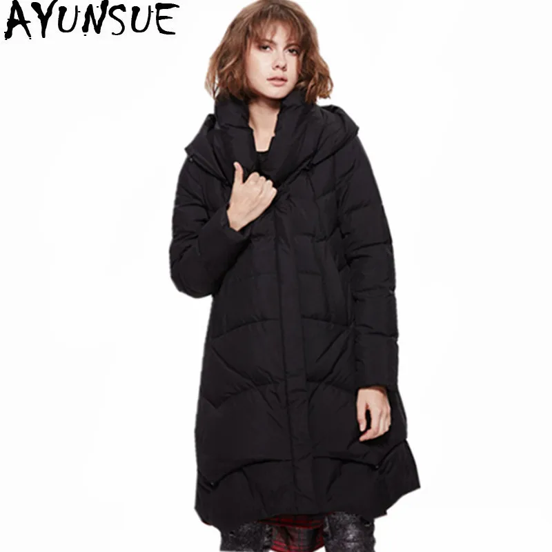 

AYUNSUE 2019 High Quality Winter Coat Women's White Duck Down Jacket Padded Women Parka Hooded Ladies Coats Abrigos Mujer WXF339