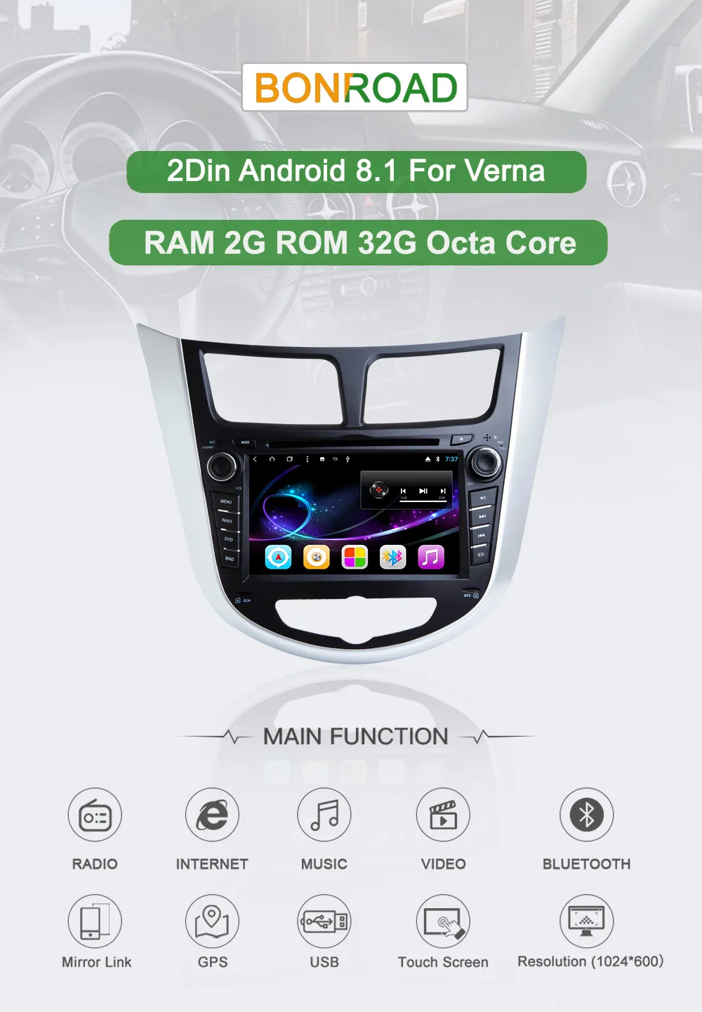 Excellent BONROAD Octa Core 1024*600 Android 8.1 Car DVD GPS Player For Solaris Verna Accent Car PC Headunit Radio Video Player Navigation 0 Excellent BONROAD Octa Core 1024*600 Android 8.1 Car DVD GPS Player For Solaris Verna Accent Car PC Headunit Radio Video Player Navigation 0